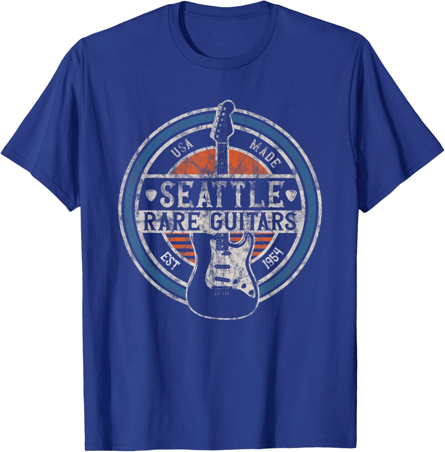 Vintage Seattle Rock and Roll Guitar Player Souvenirs T-Shirt - T-Shirt | Royal