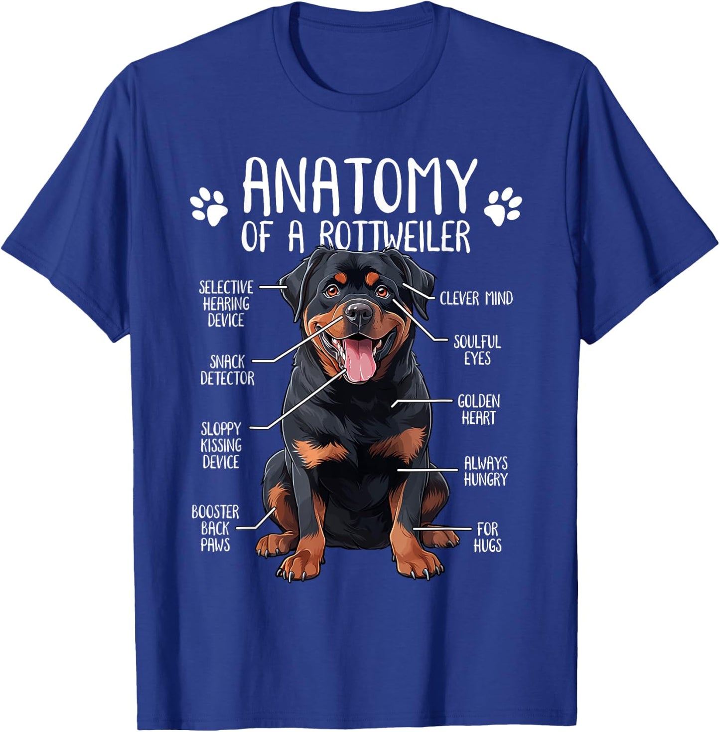 Funny Anatomy Rottweiler Dog Owner Rottie Dad Mom Pet Lover Men Women Kids T-Shirt - T-Shirt | Royal