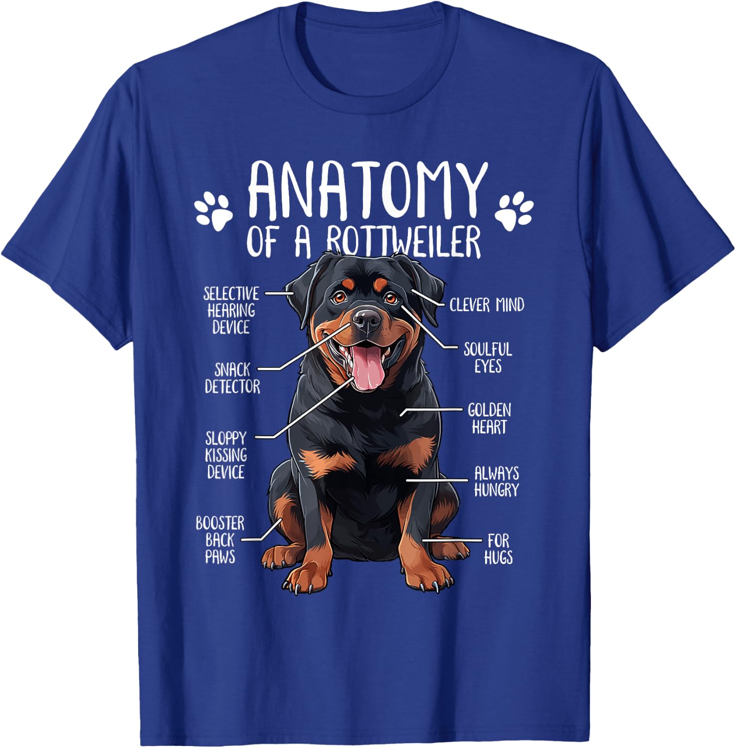 Funny Anatomy Rottweiler Dog Owner Rottie Dad Mom Pet Lover Men Women Kids T-Shirt - T-Shirt | Royal