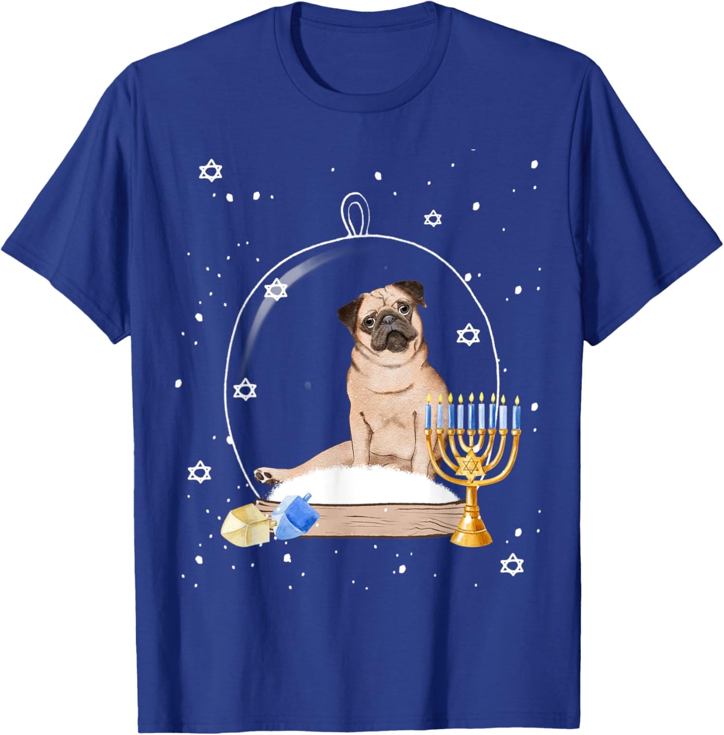 Hanukkah Pug Dog Snow Globe Pajama Women Kids T-Shirt - T-Shirt | Royal