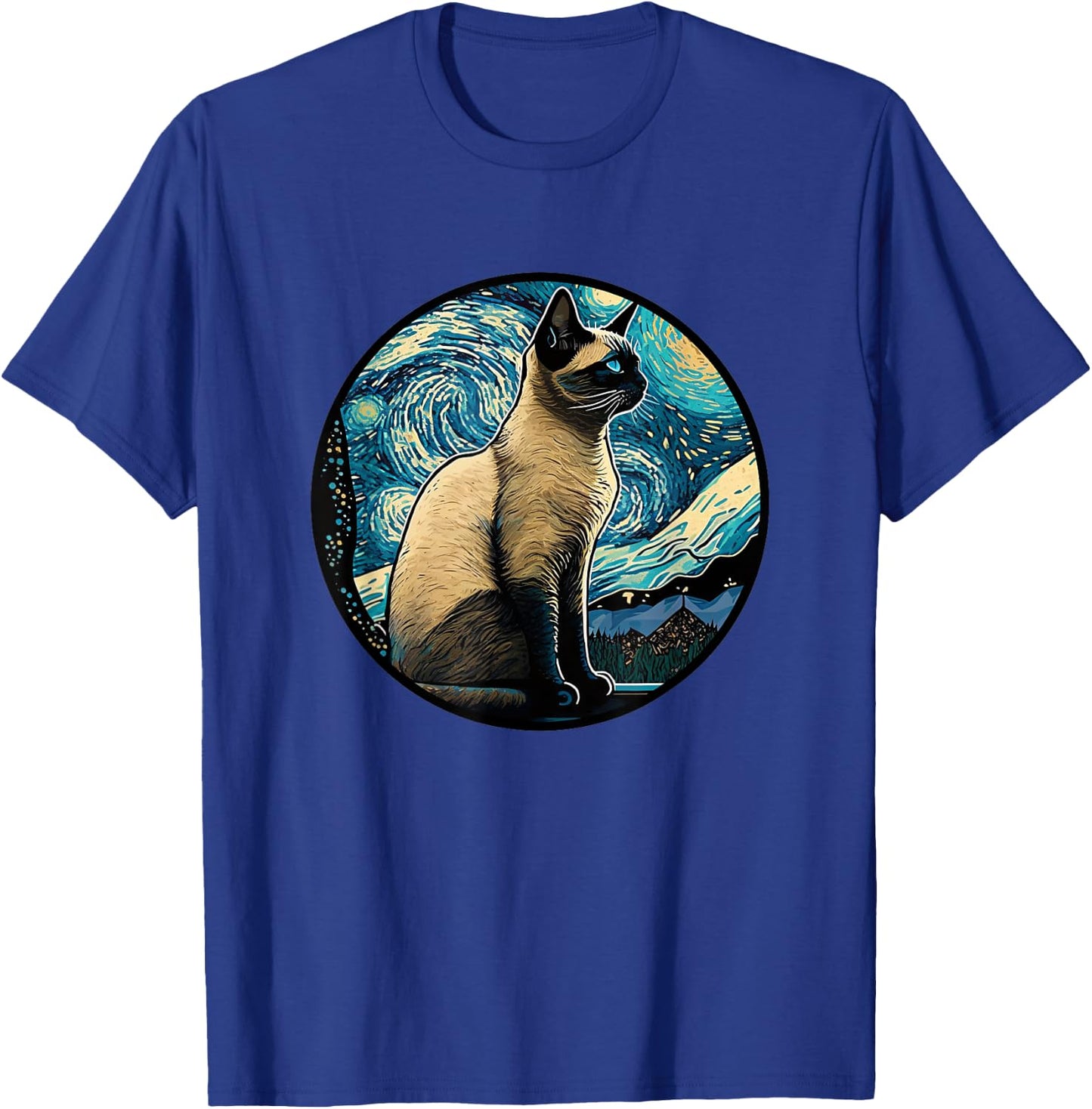 Siamese Cat in Starry Night Painting Men Women Kids T-Shirt - T-Shirt | Royal