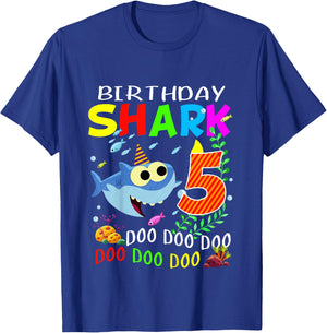 Birthday Shark 5 Years Old Boys and Girls 5th Birthday Gift T-Shirt - T-Shirt | Royal