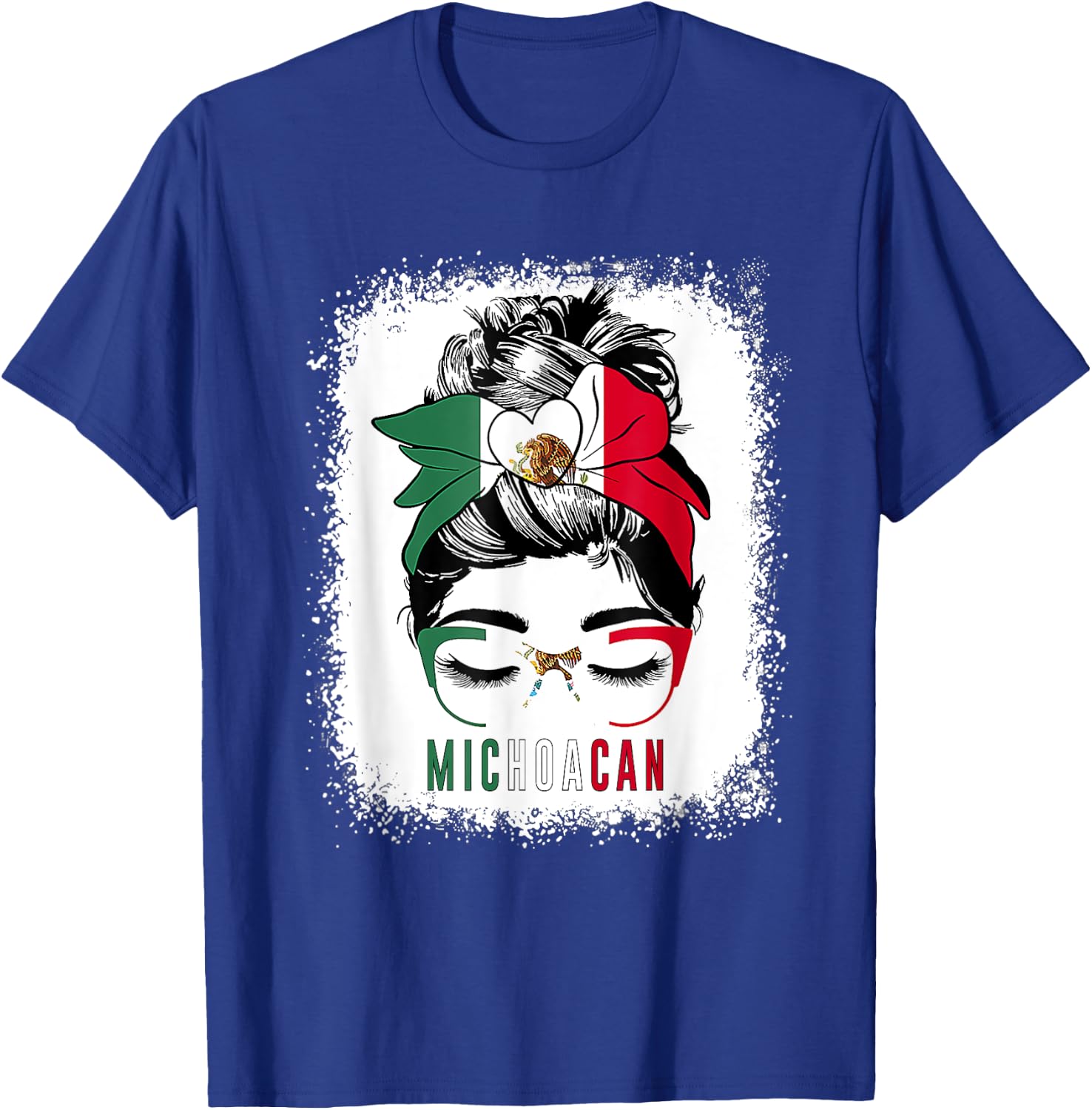 Michoacan Girl Messy Bun Bandana And Glasses Mexico Mexican T-Shirt - T-Shirt | Royal