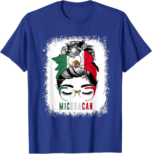 Michoacan Girl Messy Bun Bandana And Glasses Mexico Mexican T-Shirt - T-Shirt | Royal