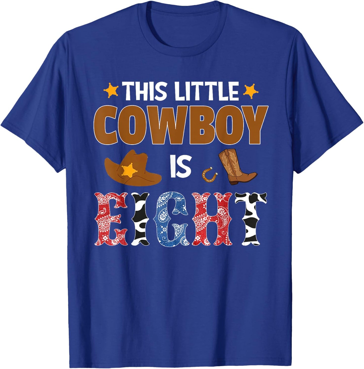 Eight Year Old Cowboy 8th Birthday Party Western Rodeo Theme T-Shirt - T-Shirt | Royal