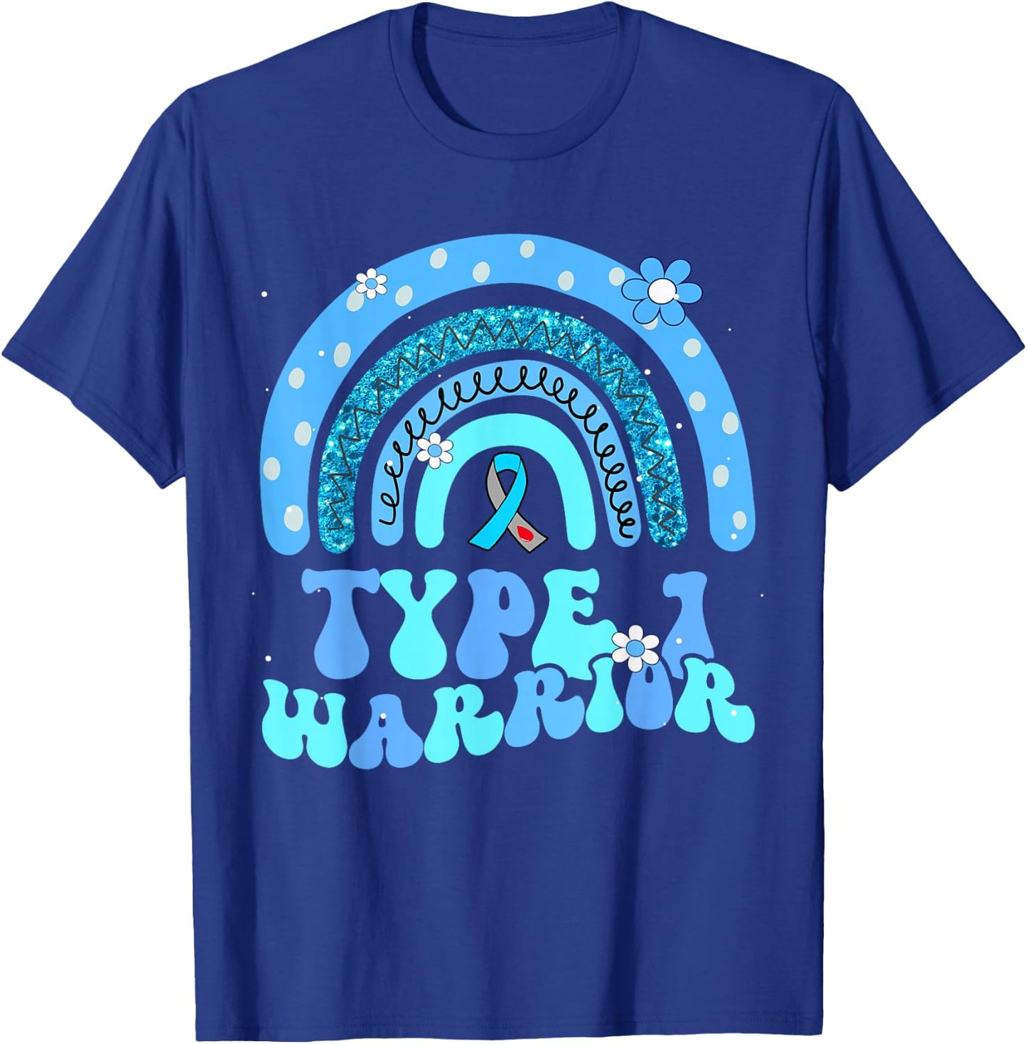 T1D Warrior Type 1 Diabetes Awareness Blue Ribbon T-Shirt - T-Shirt | Royal