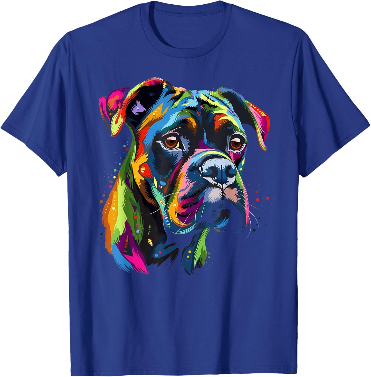 Boxer Dog Colorful Face Funny Puppy Art Lover Black T-Shirt - T-Shirt | Royal