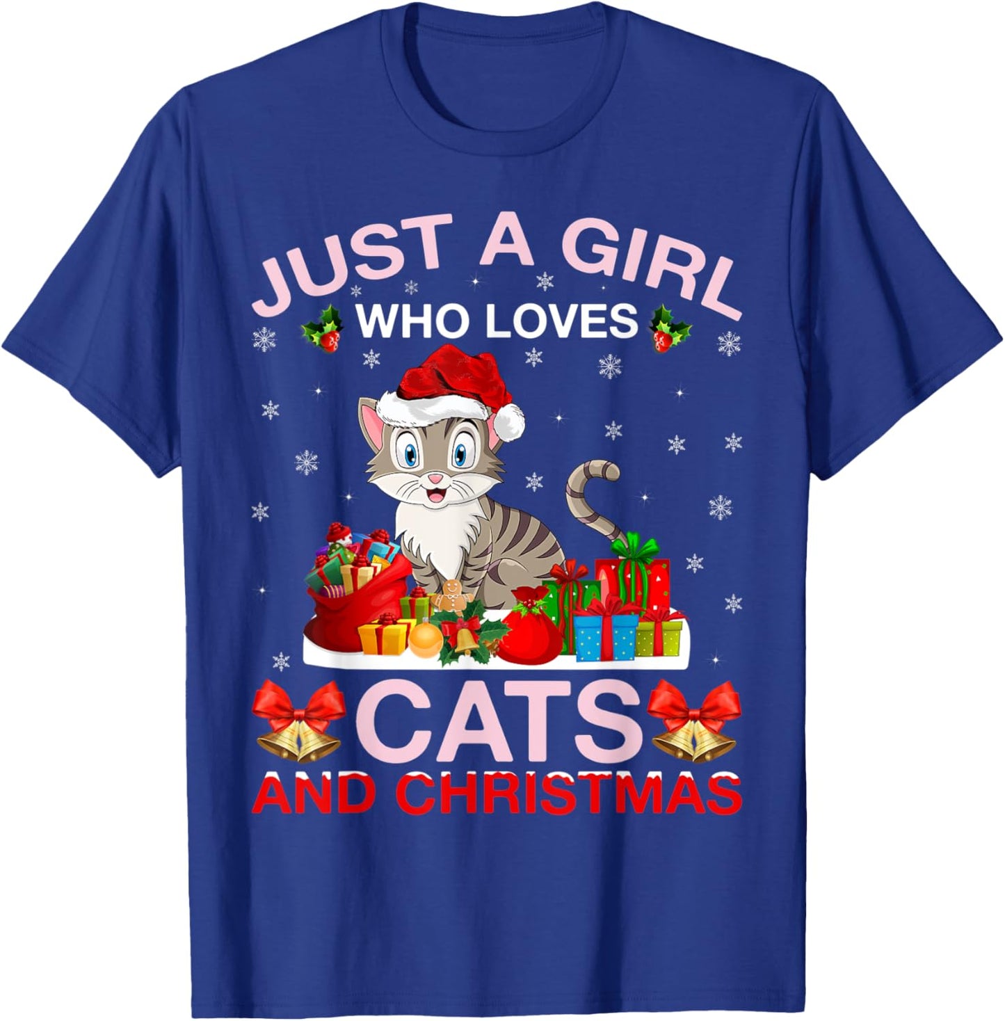 Just A Girl Who Love Cats And Christmas T-Shirt - T-Shirt | Royal