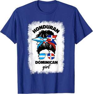 Half Dominican And Honduran Honduras Dominica Flag Girl Mix T-Shirt - T-Shirt | Royal