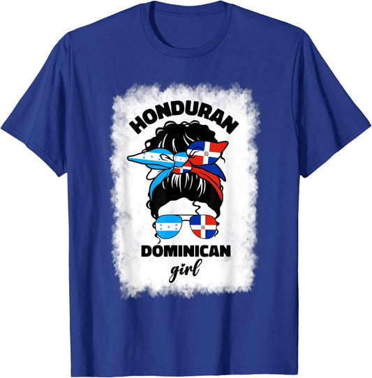 Half Dominican And Honduran Honduras Dominica Flag Girl Mix T-Shirt - T-Shirt | Royal