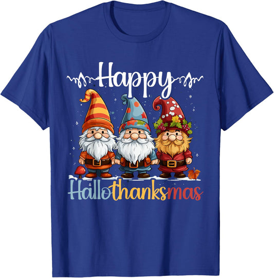 Happy Hallothanksmas Halloween Thanksgiving Christmas T-Shirt - T-Shirt | Royal