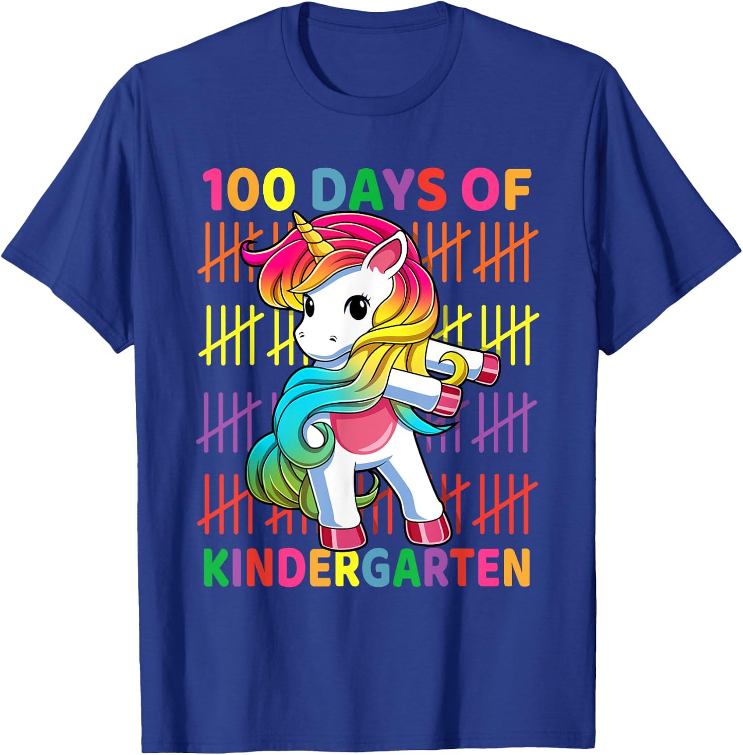 100 Days of Kindergarten School Unicorn Flossing Girls Kids T-Shirt - T-Shirt | Royal