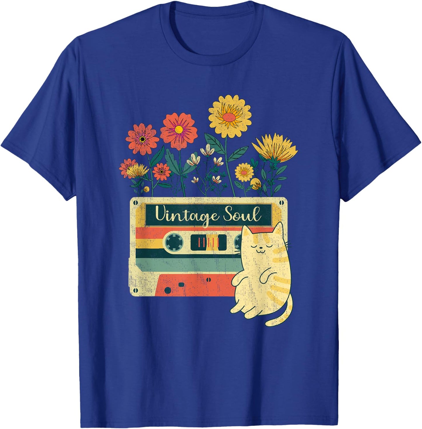 Vintage Cat Shirt - Retro Soul Flowers Wildflower T-Shirt - T-Shirt | Royal