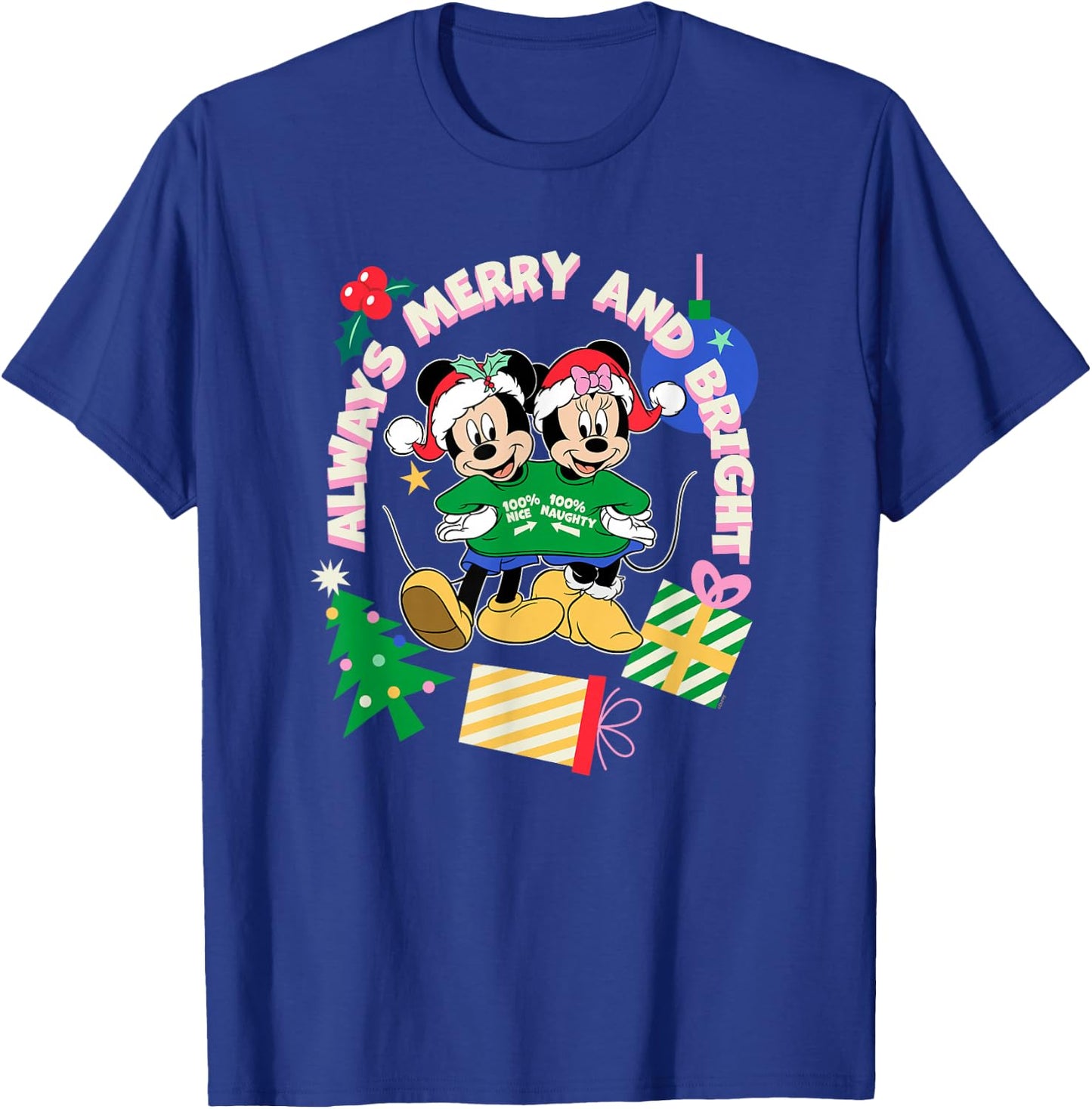 Disney Mickey & Minnie Christmas Always Merry & Bright T-Shirt - T-Shirt | Royal