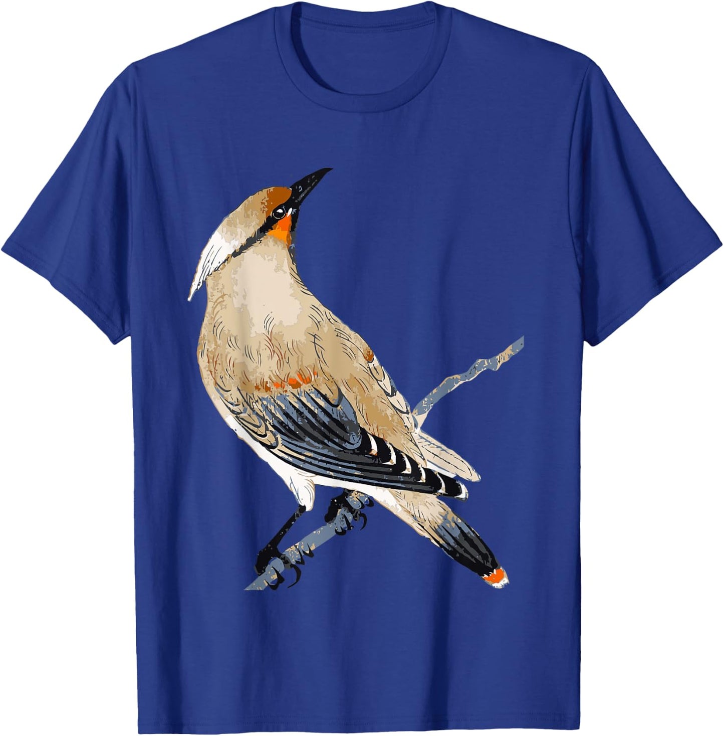 Cedar Waxwing Art Illustration T-Shirt - T-Shirt | Royal