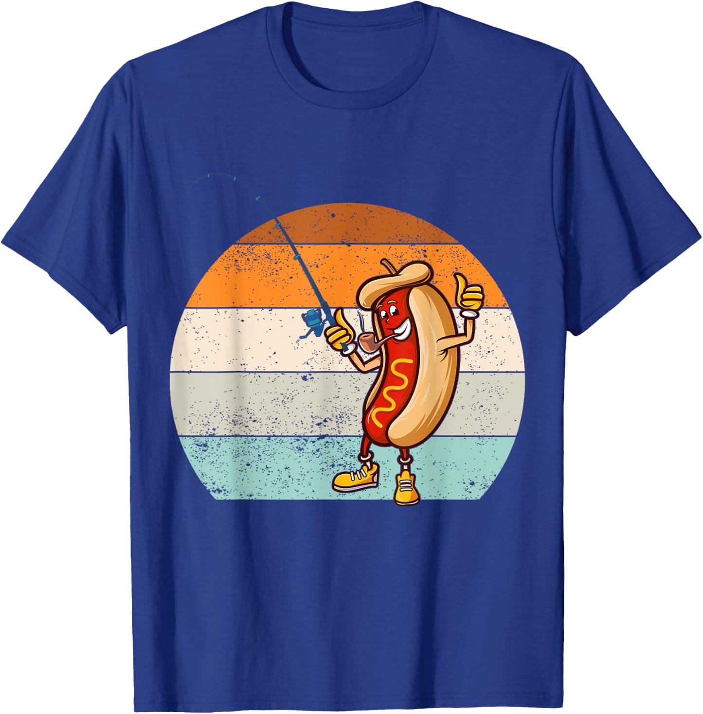 Funny fishing hot dog, Retro vintage hot dog fishermen T-Shirt - T-Shirt | Royal