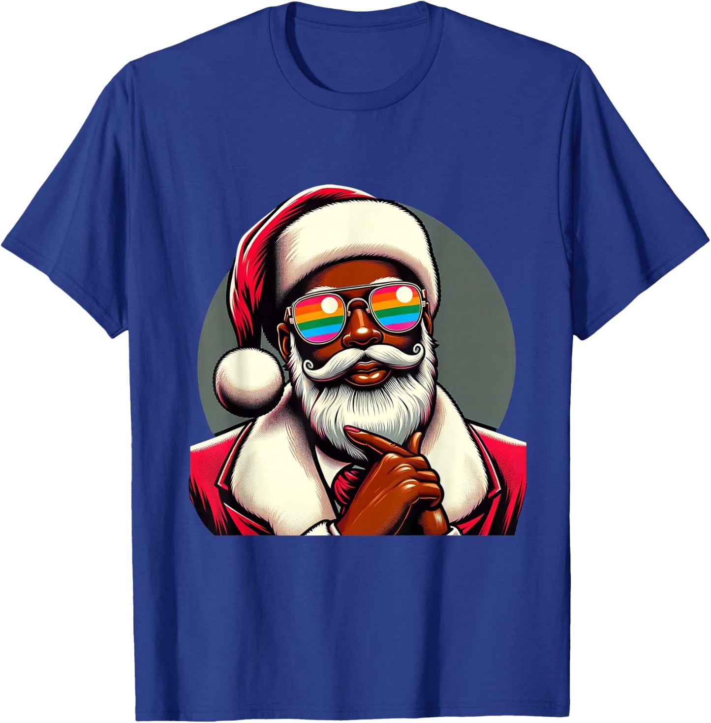 Retro Colored Santa Face Pride Rainbow Sunglasses Christmas T-Shirt - T-Shirt | Royal
