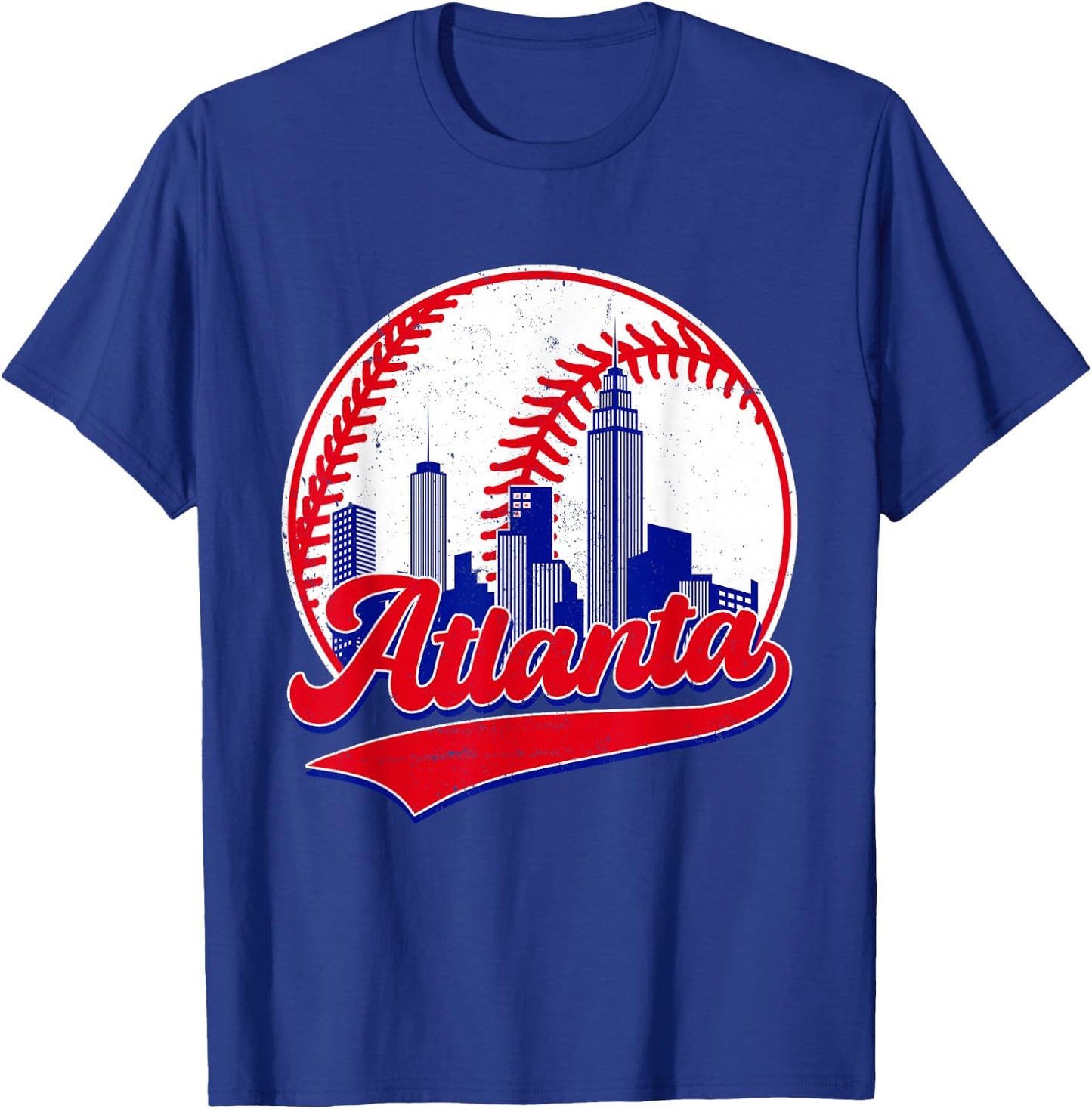 Retro Baseball Player Lover Atlanta Distressed Game Day T-Shirt - T-Shirt | Royal