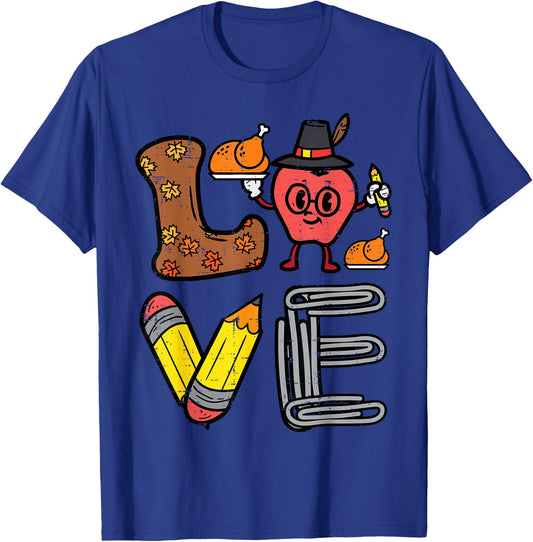 Thanksgiving Love Teacher Turkey Day Fall School Women Men T-Shirt - T-Shirt | Royal