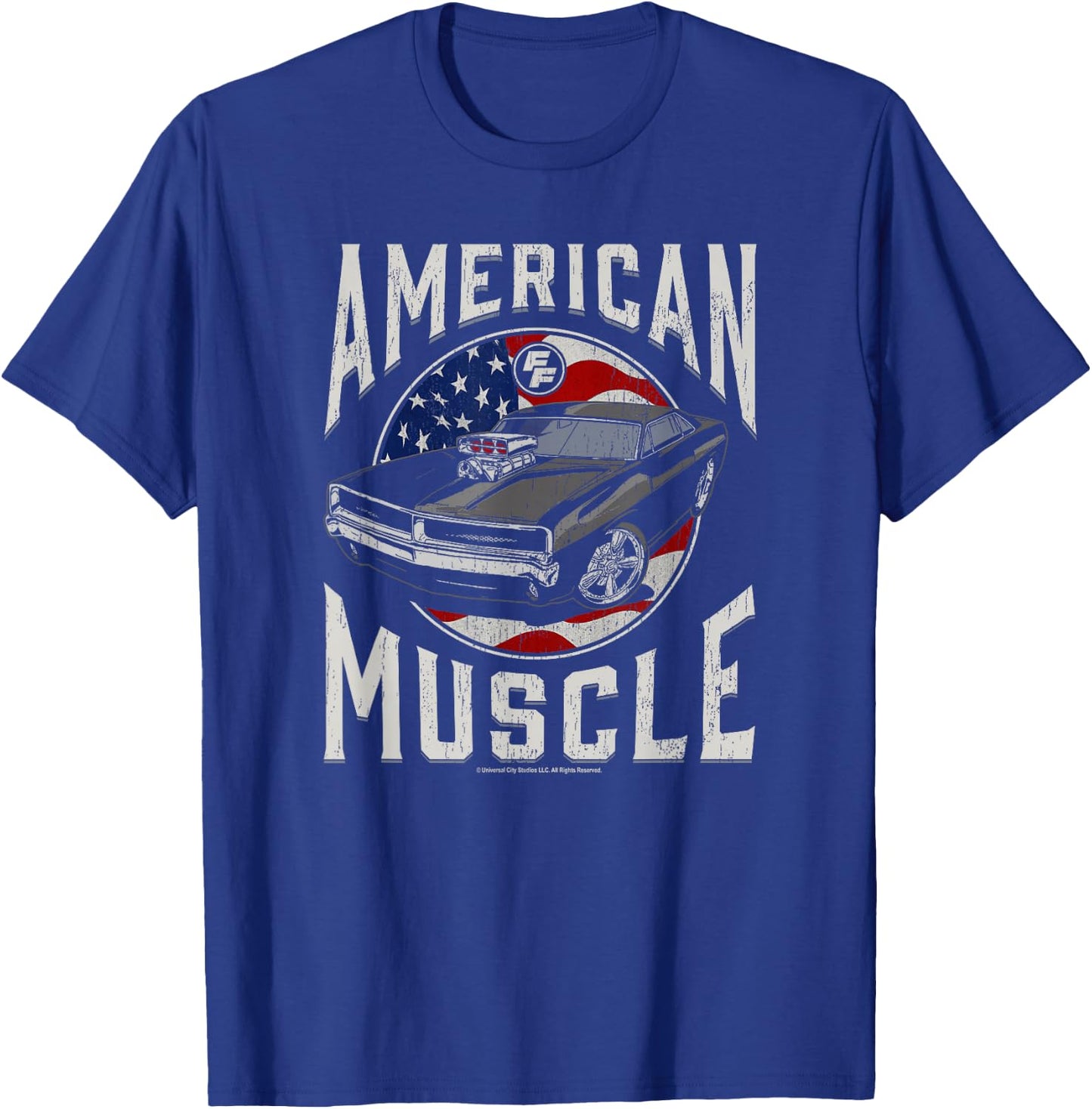 Fast & Furious Vintage American Muscle Flag Fill T-Shirt - T-Shirt | Royal