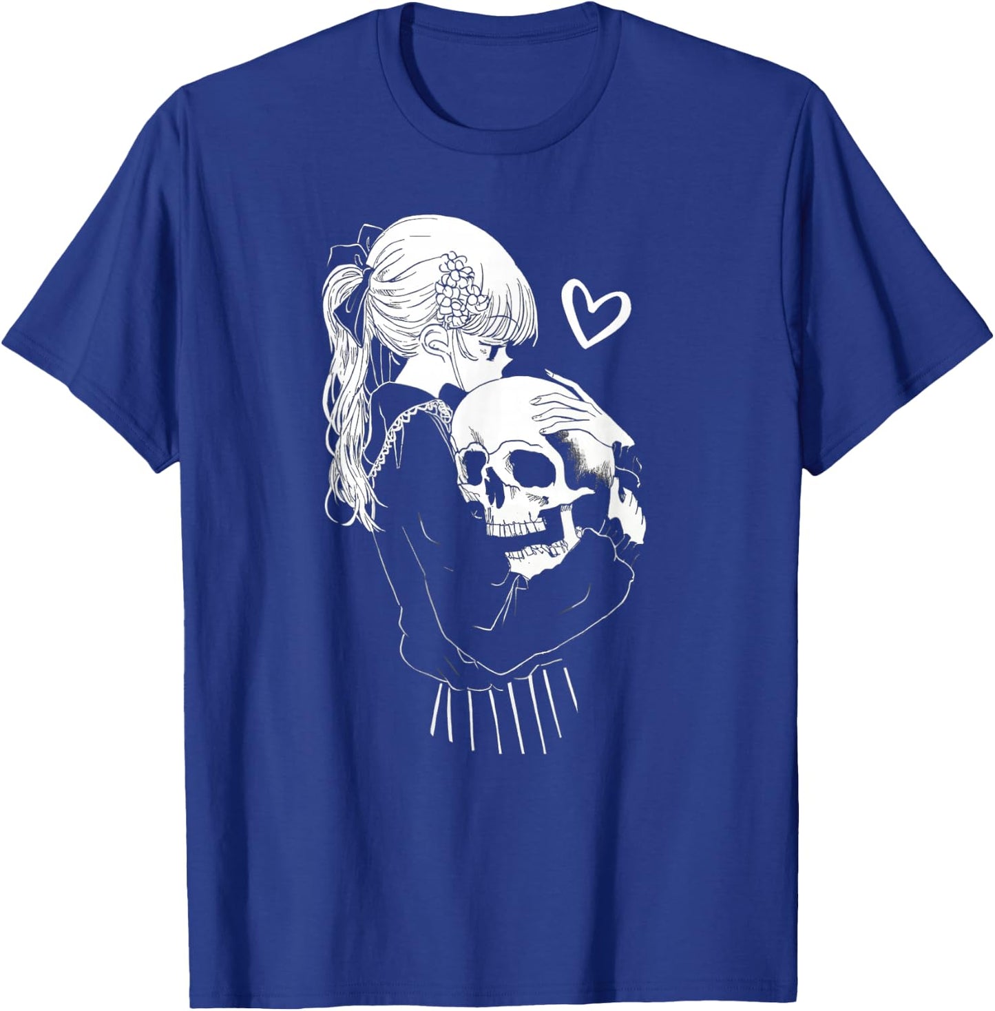 Creepy Cute Anime Schoolgirl Cuddles Skeleton Skull Dark Art T-Shirt - T-Shirt | Royal