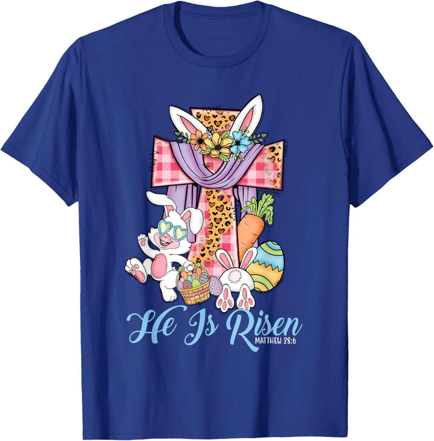 He is Risen Kids Leopard Cross Bunny Happy Easter T-Shirt - T-Shirt | Royal