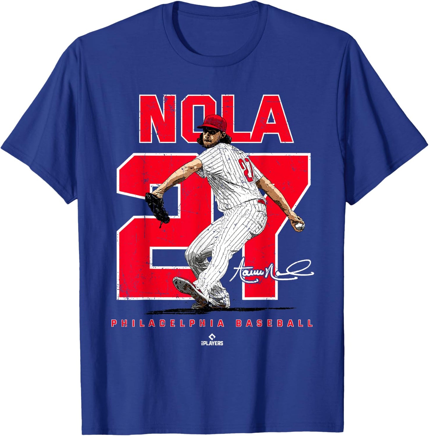 Number and Portrait Aaron Nola Philadelphia MLBPA T-Shirt - T-Shirt | Royal