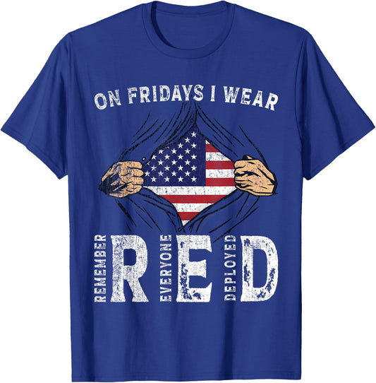 On Fridays I Wear Red USA Support American Troops T-Shirt - T-Shirt | Royal