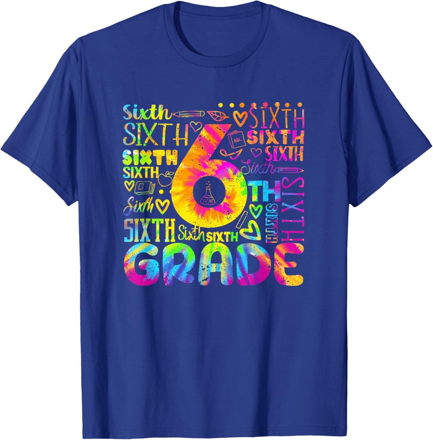 Tie Dye 6th Grade Typography Team Sixth Grade Teacher Women Kids T-Shirt - T-Shirt | Royal