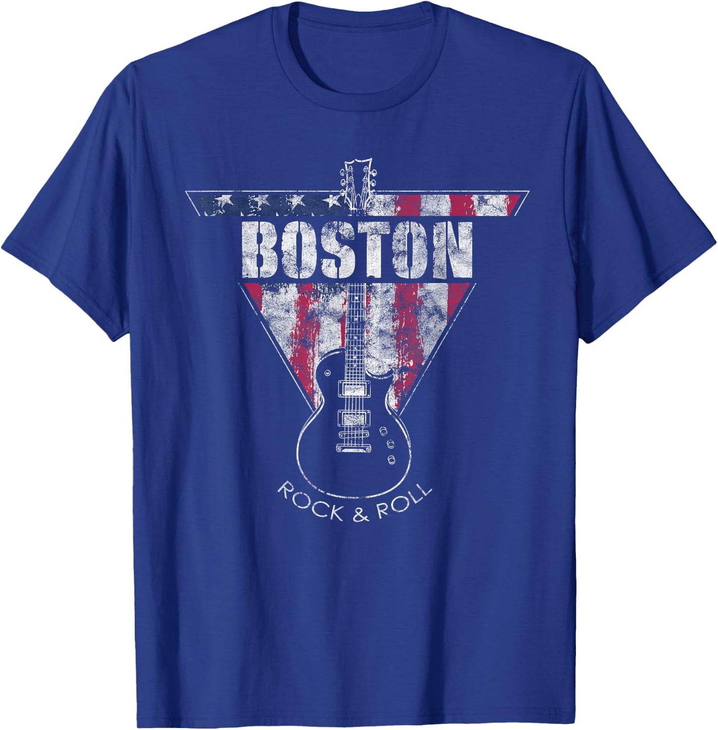 Boston Souvenir Vintage American Flag Guitar Player Rock Fan T-Shirt - T-Shirt | Royal