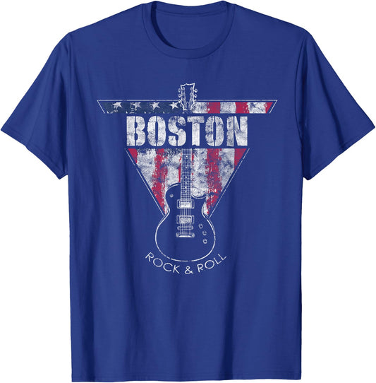 Boston Souvenir Vintage American Flag Guitar Player Rock Fan T-Shirt - T-Shirt | Royal