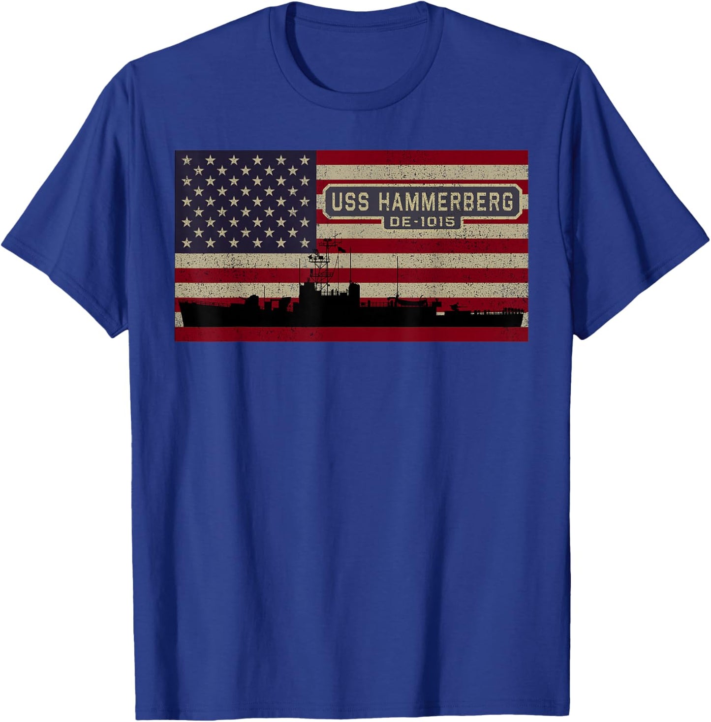 USS Hammerberg DE-1015 Ship Diagram American Flag T-Shirt - T-Shirt | Royal