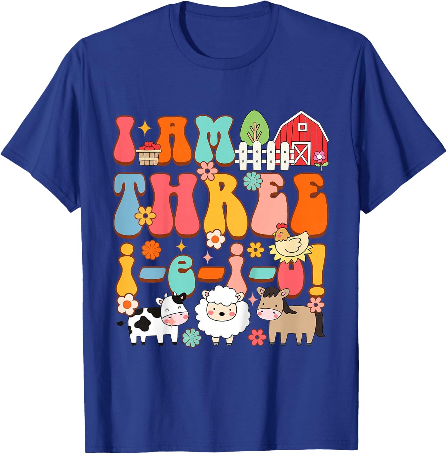 Kids 3rd Birthday Farm Life Farmer Third Bday I'm Three-i-e-i-o T-Shirt - T-Shirt | Royal
