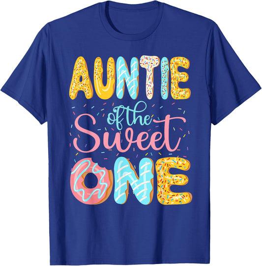 Auntie of the Sweet One Aunt Donuts Family Matching Party T-Shirt - T-Shirt | Royal