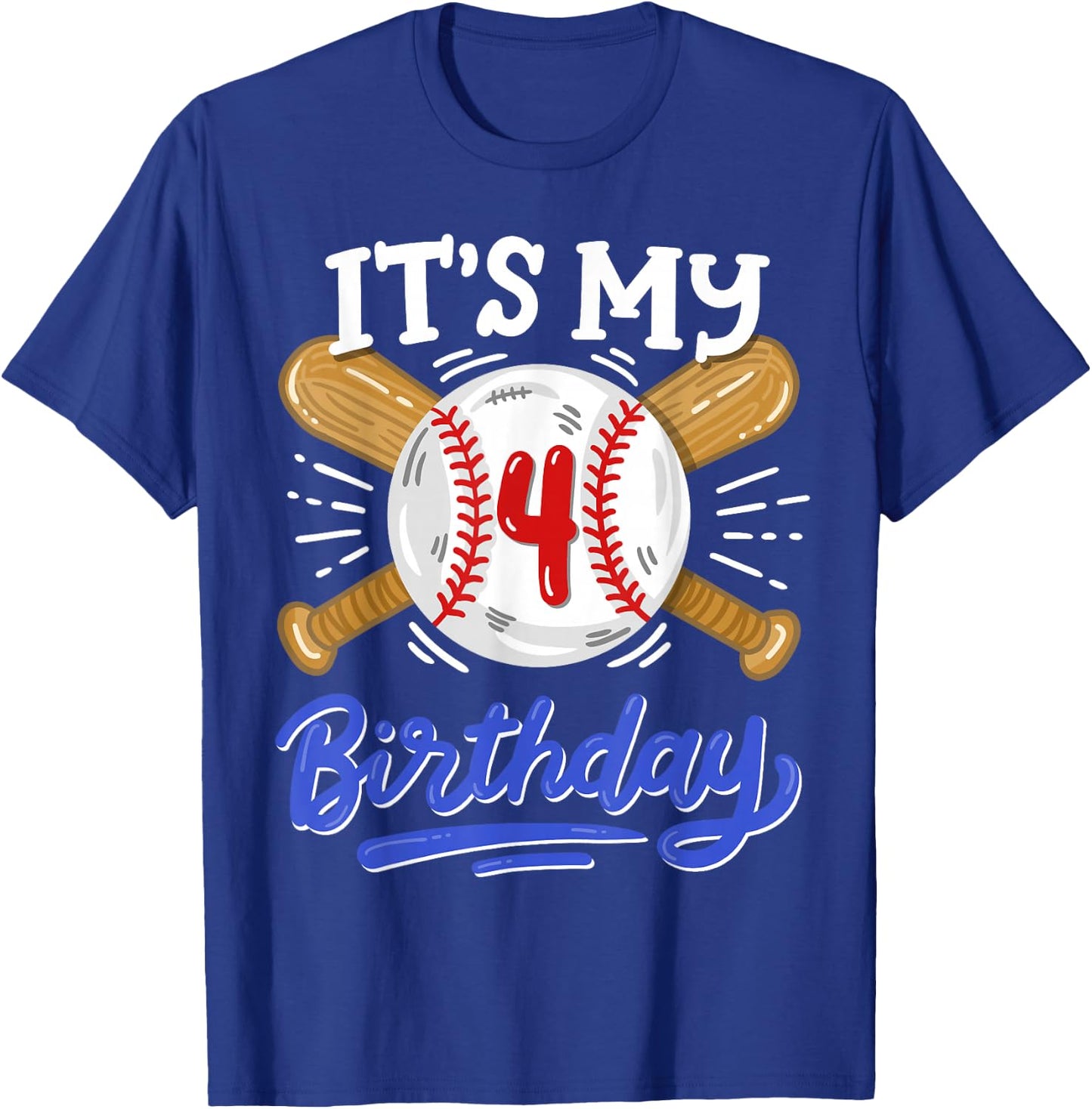 Kids 4th Baseball Birthday Party Boys Sport Fan 4 Years Old T-Shirt - T-Shirt | Royal