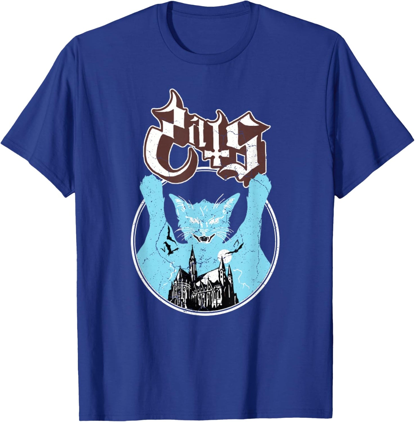 Ghost Vintage Halloween Meow Cat Friend Rock Ghost T-Shirt - T-Shirt | Royal