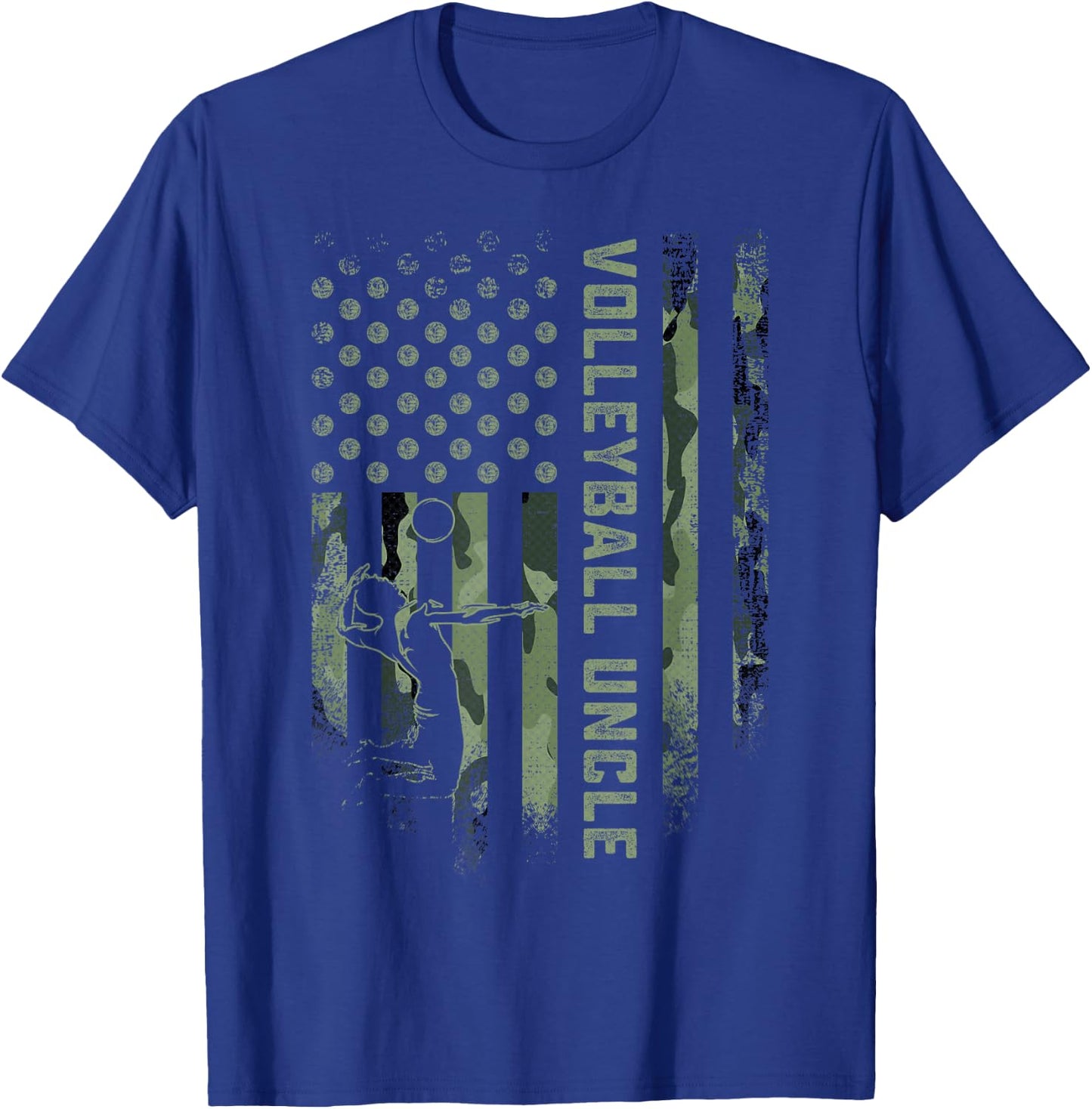 Vintage USA Camouflage Proud Volleyball Uncle Silhouette T-Shirt - T-Shirt | Royal