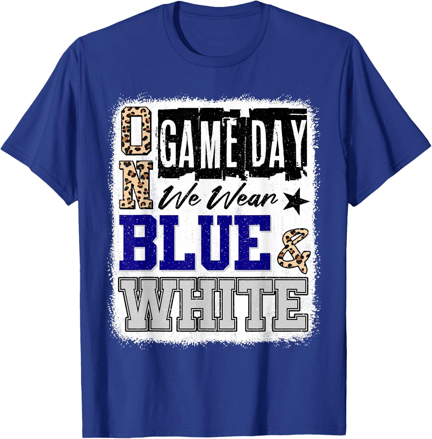 On Gameday Football We Wear Blue And White School Spirit T-Shirt - T-Shirt | Royal
