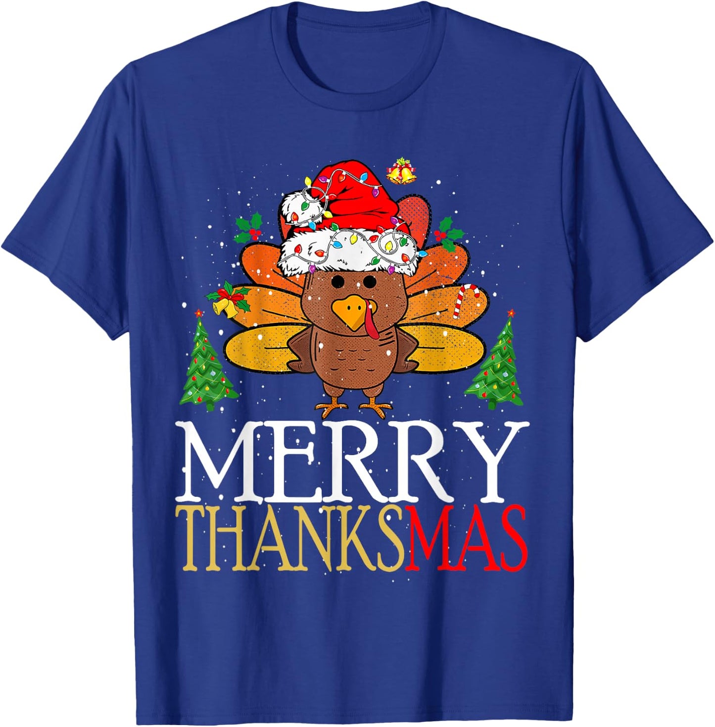 Merry Thanksmas Happy Thanksgiving Santa Turkey T-Shirt - T-Shirt | Royal