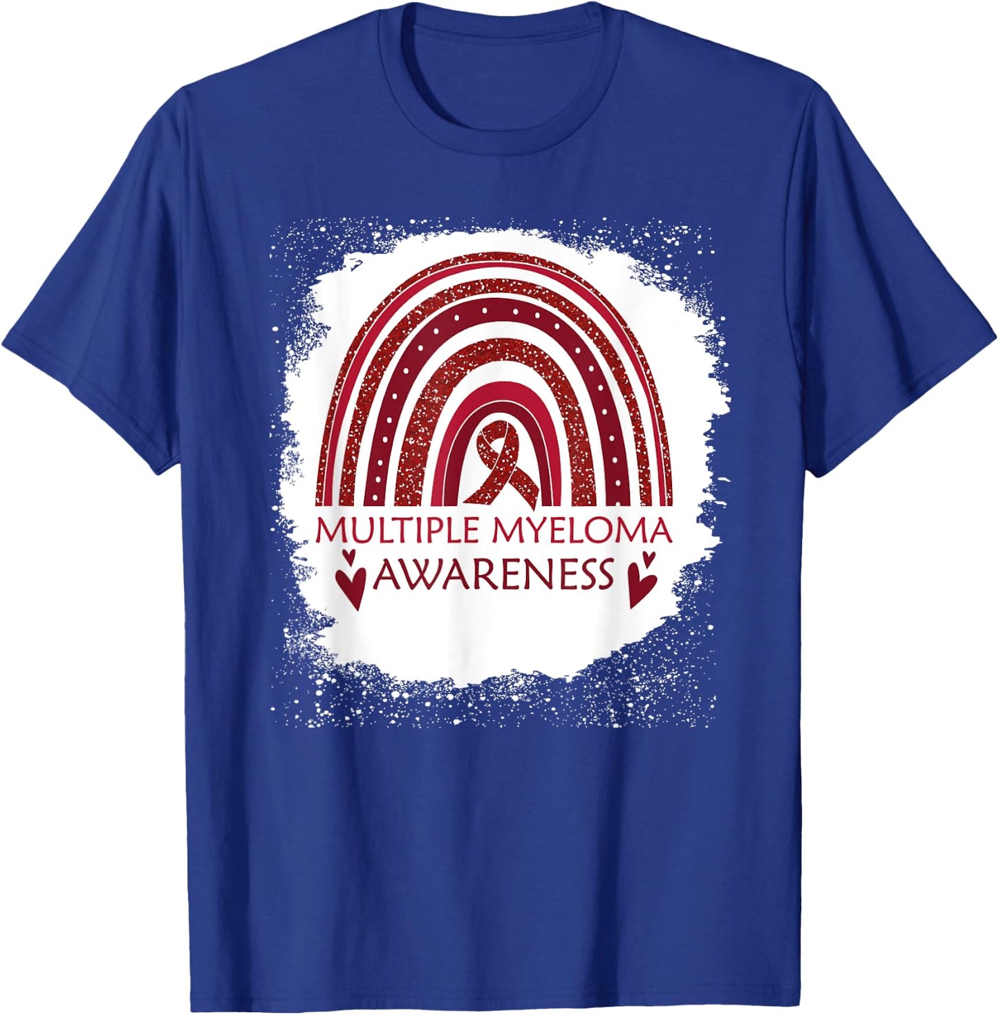 Multiple Myeloma Awareness Bleached Rainbow Burgundy Ribbon T-Shirt - T-Shirt | Royal