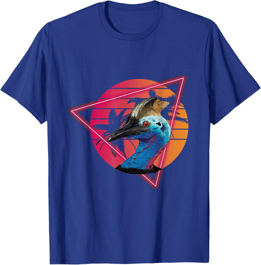 Cassowary Modern Retro Sunset Palm Tree Cassowary Lover T-Shirt - T-Shirt | Royal