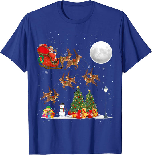 Xmas Tree Lighting Santa Riding sleigh deer Christmas T-Shirt - T-Shirt | Royal