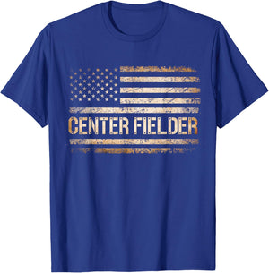 Baseball Center Fielder Retro USA FLAG High School Baseball T-Shirt - T-Shirt | Royal