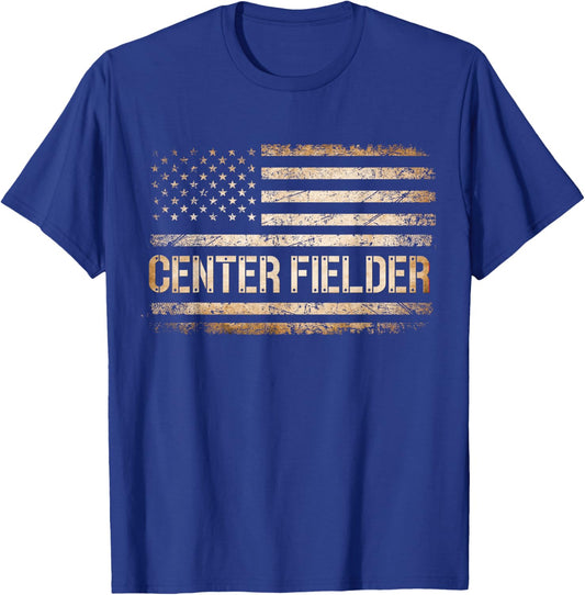 Baseball Center Fielder Retro USA FLAG High School Baseball T-Shirt - T-Shirt | Royal