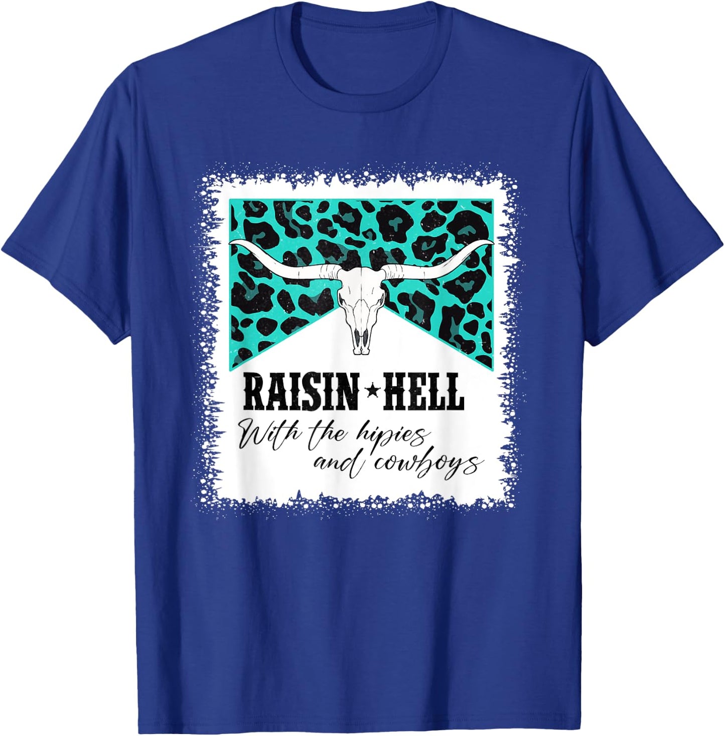 Raising Hell With The Hippies And Cowboys Leopard Bleached T-Shirt - T-Shirt | Royal