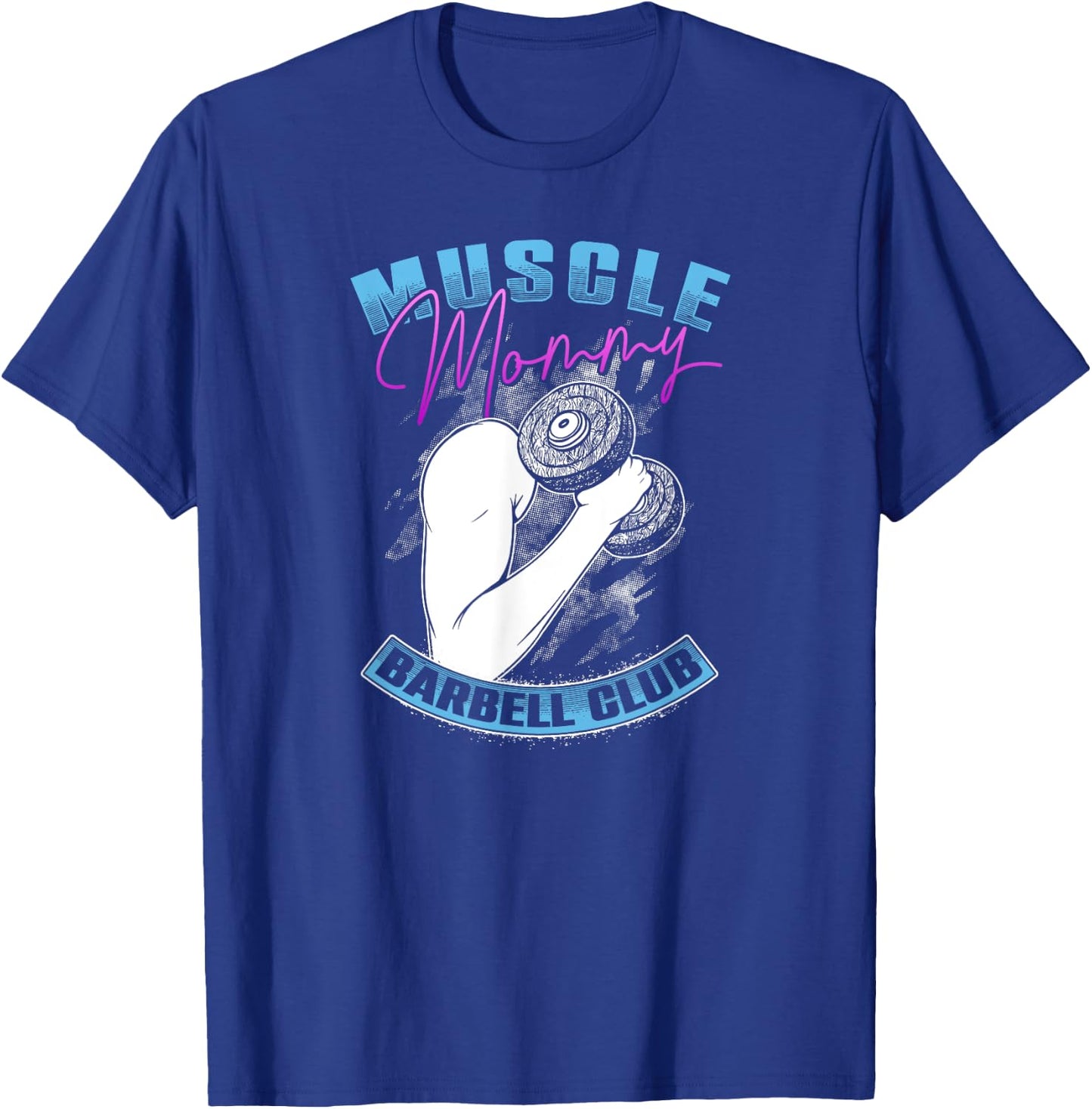 Retro Blue Pink Muscle Mommy Barbell Lifting Club T-Shirt - T-Shirt | Royal