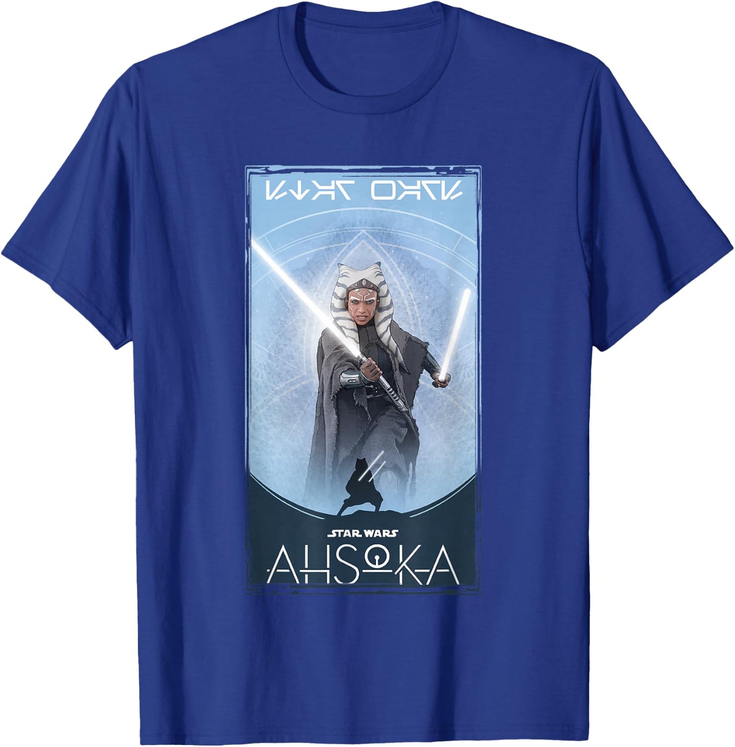 Star Wars: Ahsoka Tano Silhouette Atop Logo Poster T-Shirt - T-Shirt | Royal