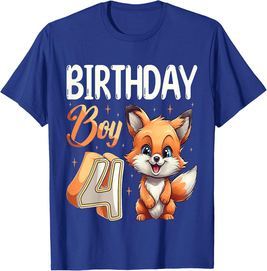 4th Birthday Fox Animal Lovers boy Fox B-day 4 year old T-Shirt - T-Shirt | Royal