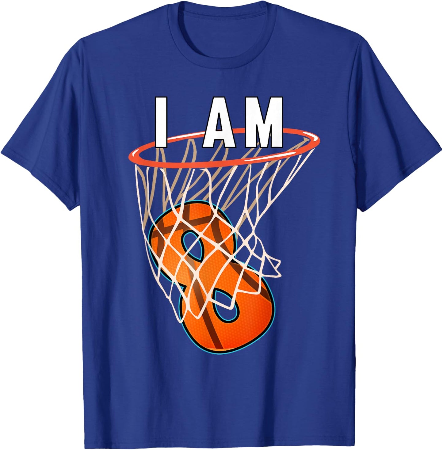 I Am 8 Basketball Themed 8th Birthday Party Celebration T-Shirt - T-Shirt | Royal