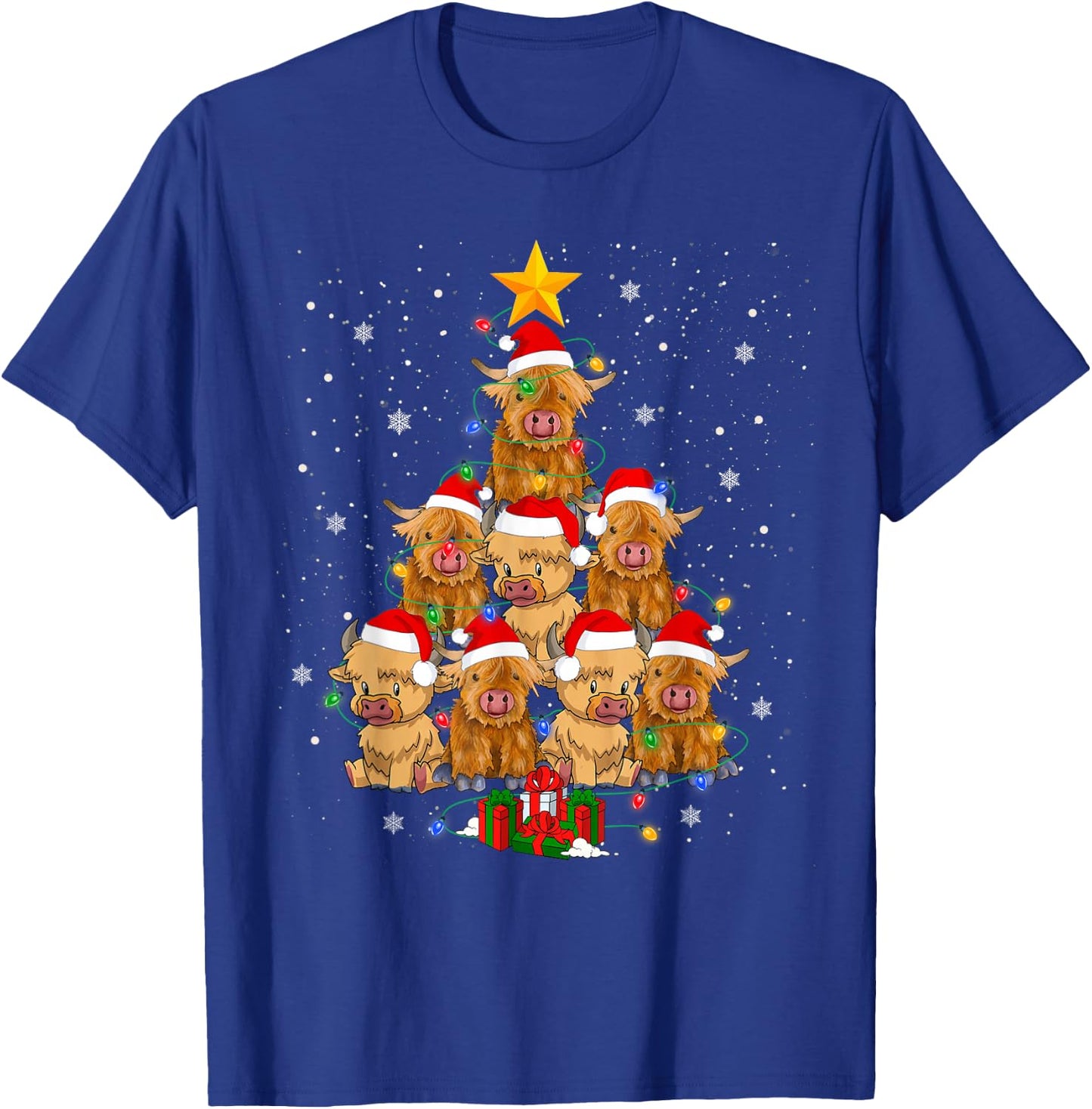 Scottish Highland Cow Christmas Tree Funny Cow Lover Xmas T-Shirt - T-Shirt | Royal